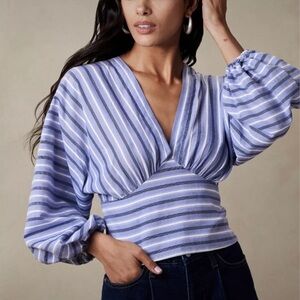 NWT Banana Republic Factory Cropped Shirred Long Sleeve Blouse